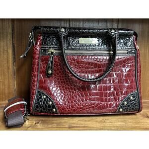 Samantha Brown Croco-Embossed Dowel Travel Bag Tote Work Weekend Watermelon NWT